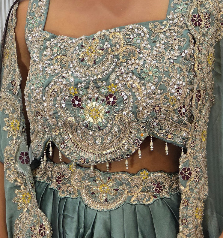 Vanya's Women’s Embroidered Lehenga Choli with Drape