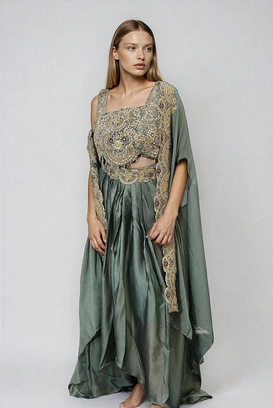 Vanya's Women’s Embroidered Lehenga Choli with Drape