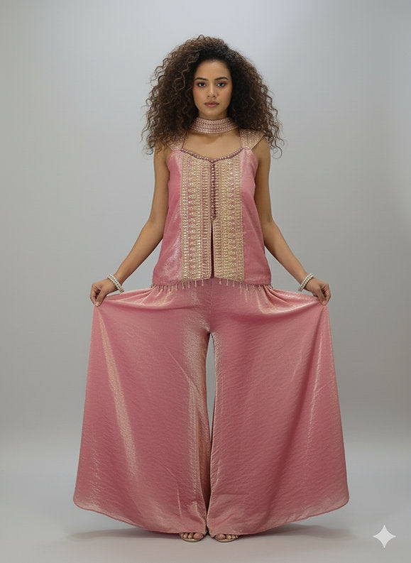 Vanya's Embellished Sleeveless Suit with gold Sequence